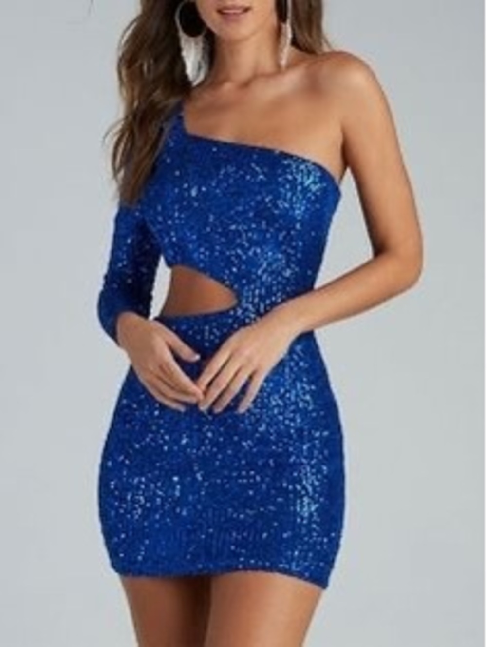 Windsor Royal Blue Sequin One-Shoulder Cutout Mini Dress – Size M